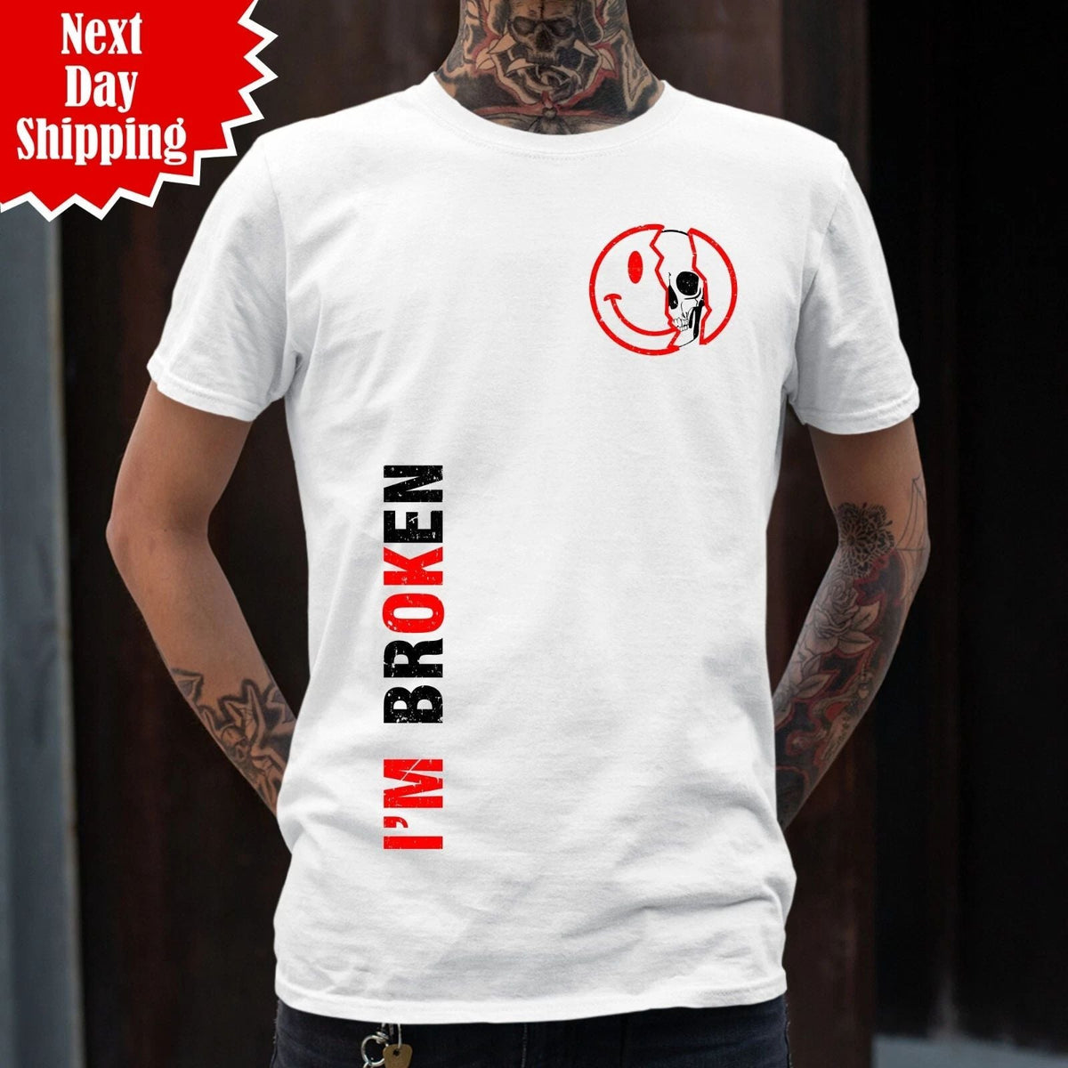 I'm Broken I'm OK Mens T Shirt Printed Mental Health Awareness 100% Cotton T Top Unisex
