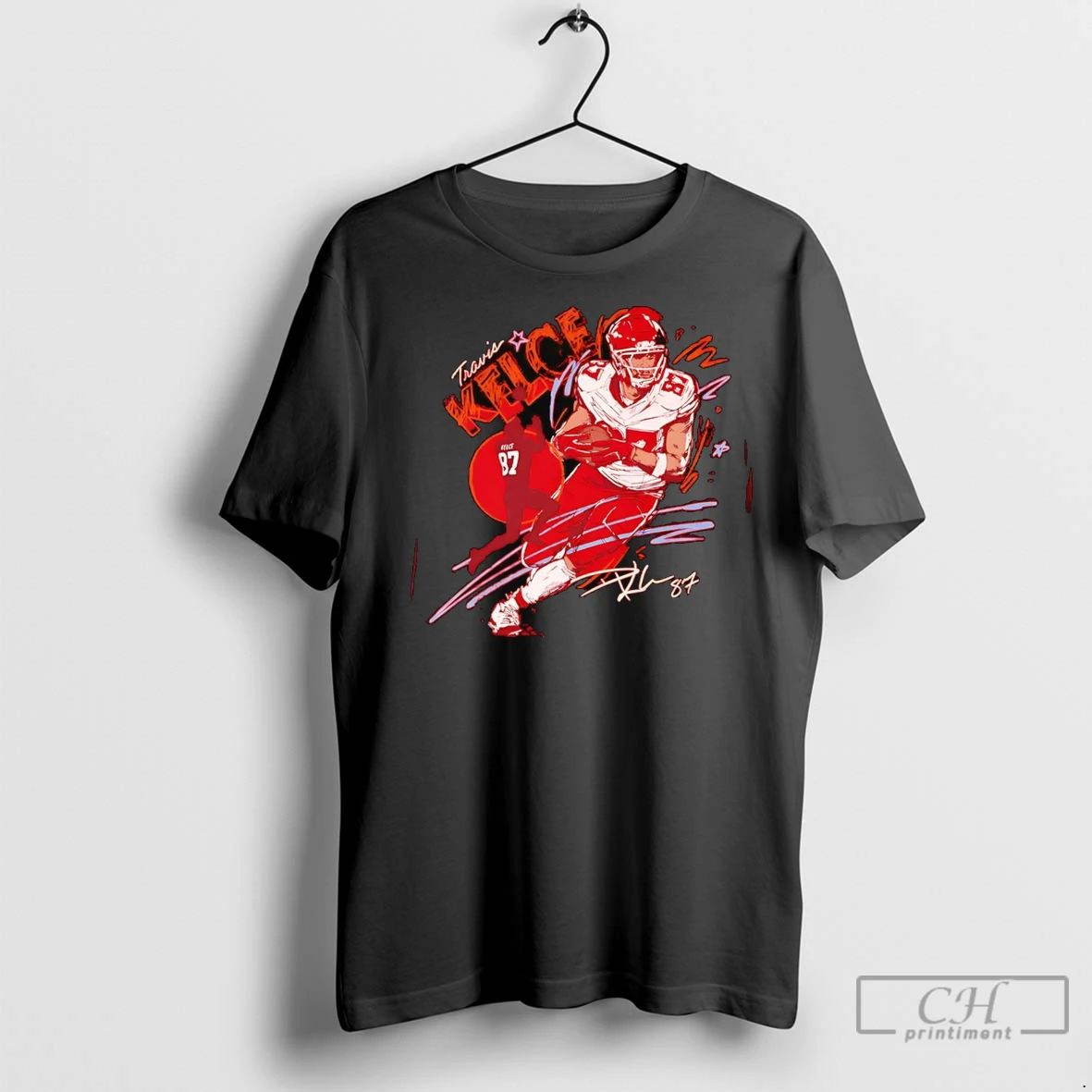 Premium Travis Kelce Running Signature Kansas City Chiefs Unisex