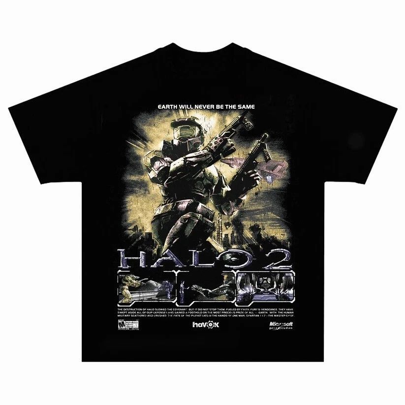 Halo 2 Retro Bootleg Vintage Video Game Graphic Tee Unisex Gamer S-5XL Unisex