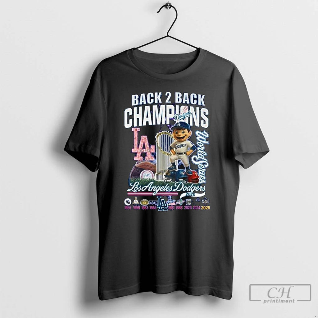 Classic Los Angeles Dodgers 2025 Back 2 Back World Series Champions Mascot 1955 2025 Long Unisex