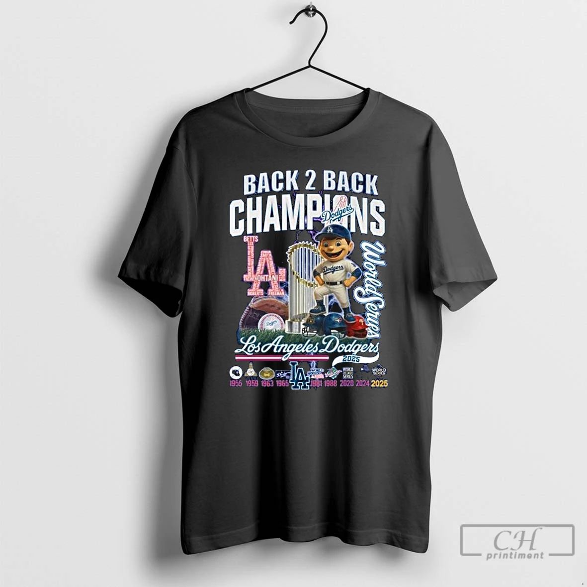 Classic Los Angeles Dodgers 2025 Back 2 Back World Series Champions Mascot 1955 2025 Long Unisex
