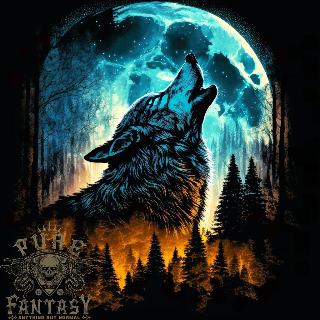 Moon and Wolf Fantasy Mens 100% Cotton Unisex