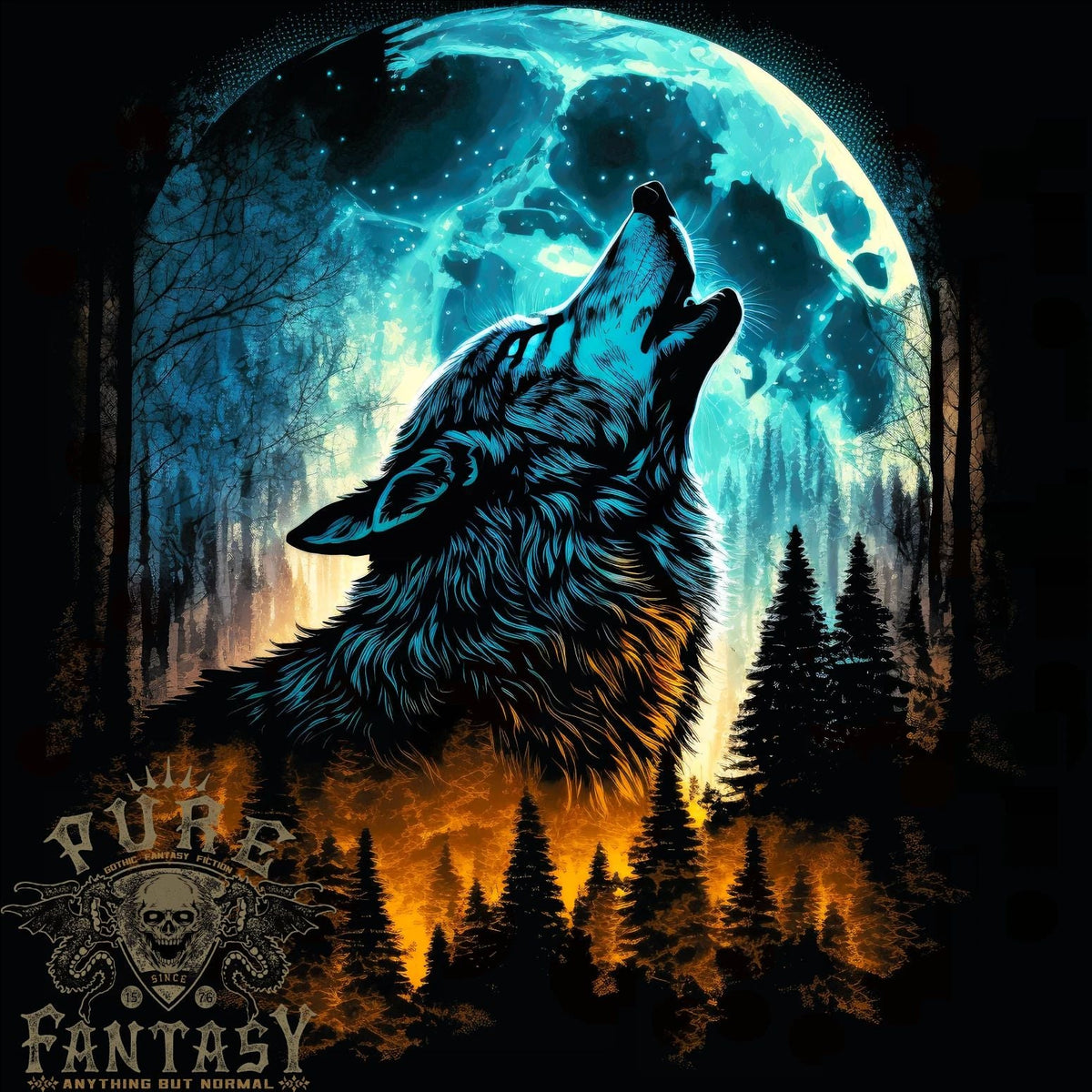 Moon and Wolf Fantasy Mens 100% Cotton Unisex