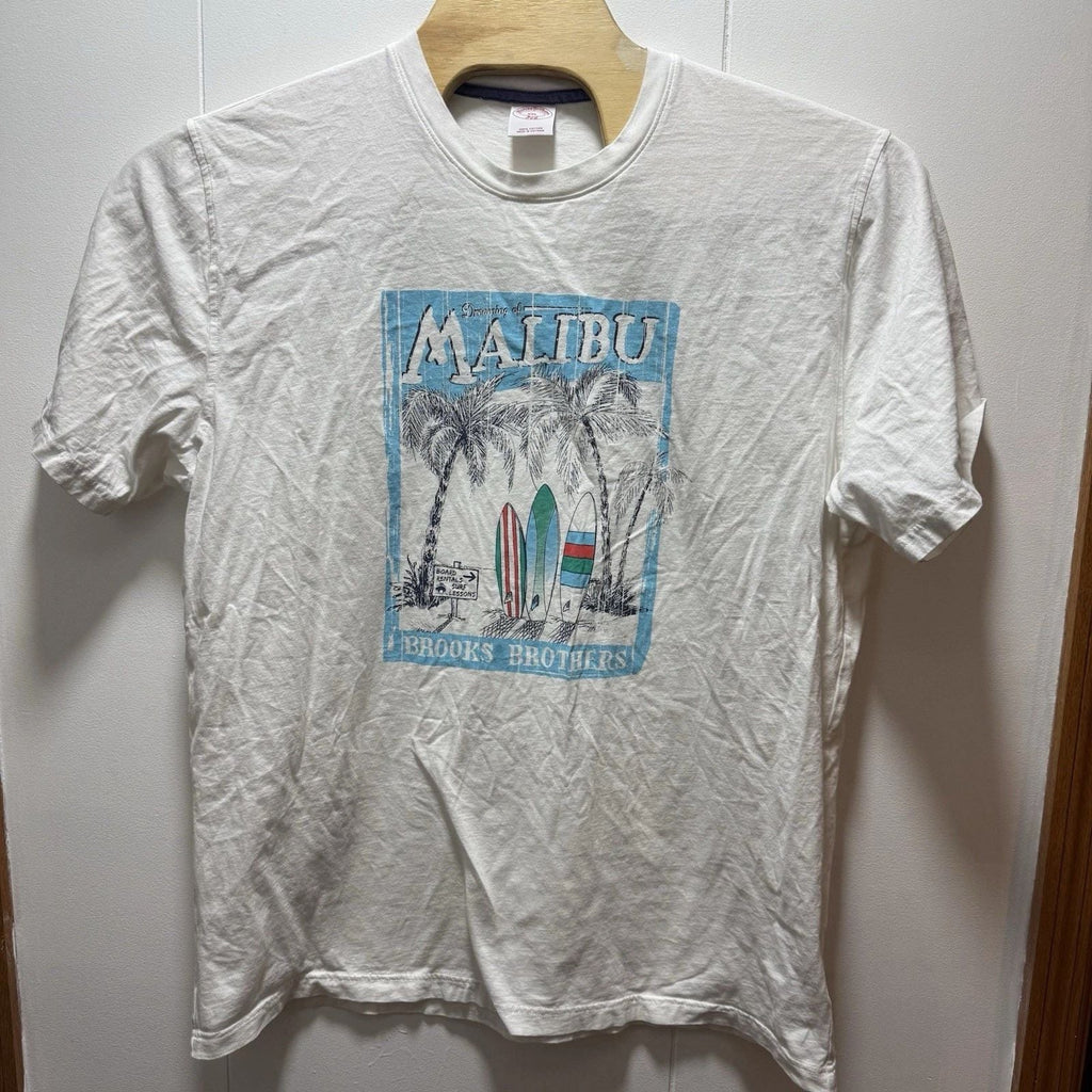 Brooks Brothers Shirt Mens Size 2XL White Malibu Graphic Tee Surf Beach Unisex