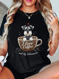 Wo I Love Coffee and My Schnauzer Graphic Black Casual Round Neck Tee Unisex