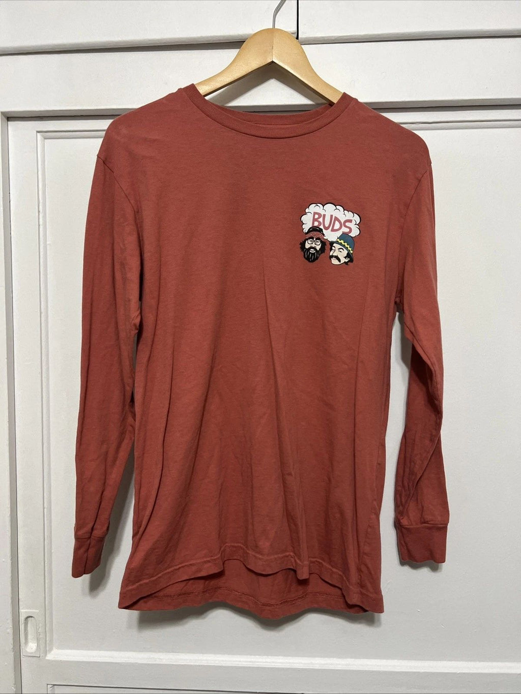 Cheech & Chong Shirt Men S Red BUDS Graphic Tee Crew Neck Long Sleeve Adult Unisex