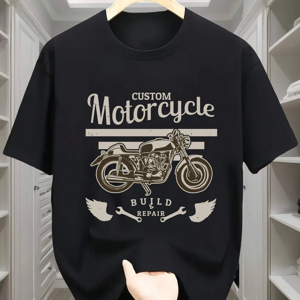 Casual Round Neck With Motorcycle Pattern, Geometric Pattern, Short Slee Unisex