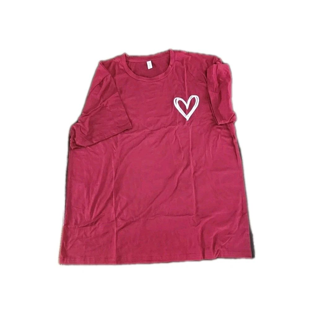 Burgundy Simple WHITE Heart Tee Women's Size XXL #53 Unisex