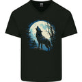 Moonlit Howling Wolf Fantasy Mens V-Neck Cotton Unisex