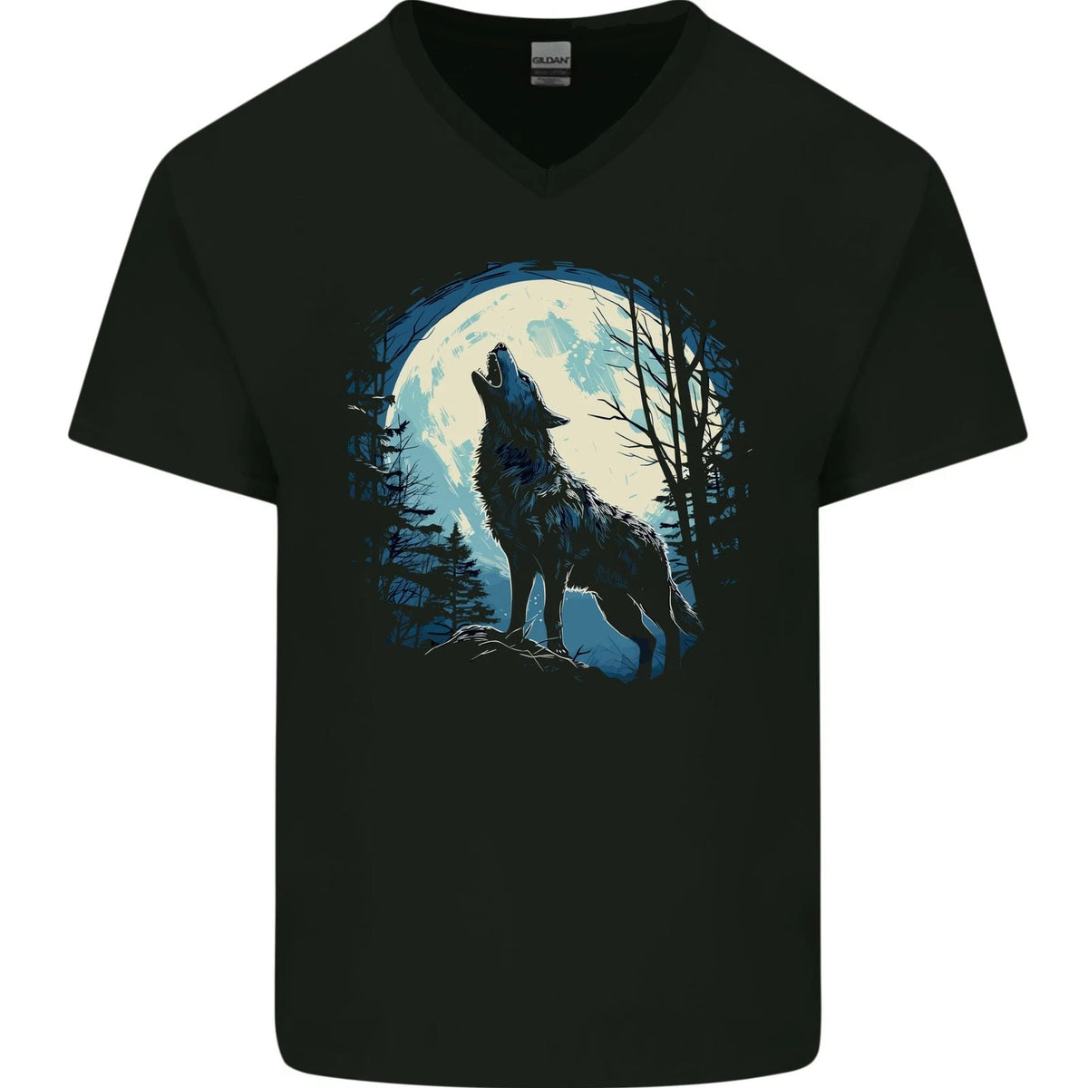 Moonlit Howling Wolf Fantasy Mens V-Neck Cotton Unisex