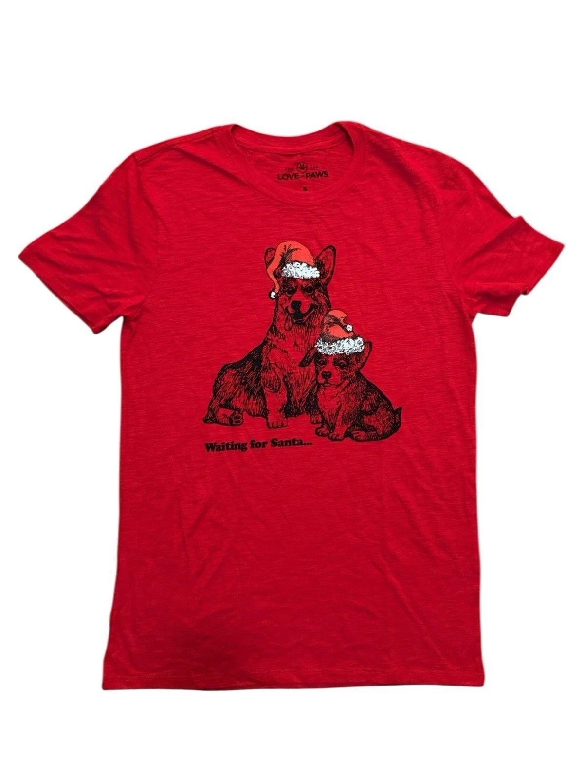 For The Love of Paws Waiting For Santa Dog Christmas Size S Red Unisex
