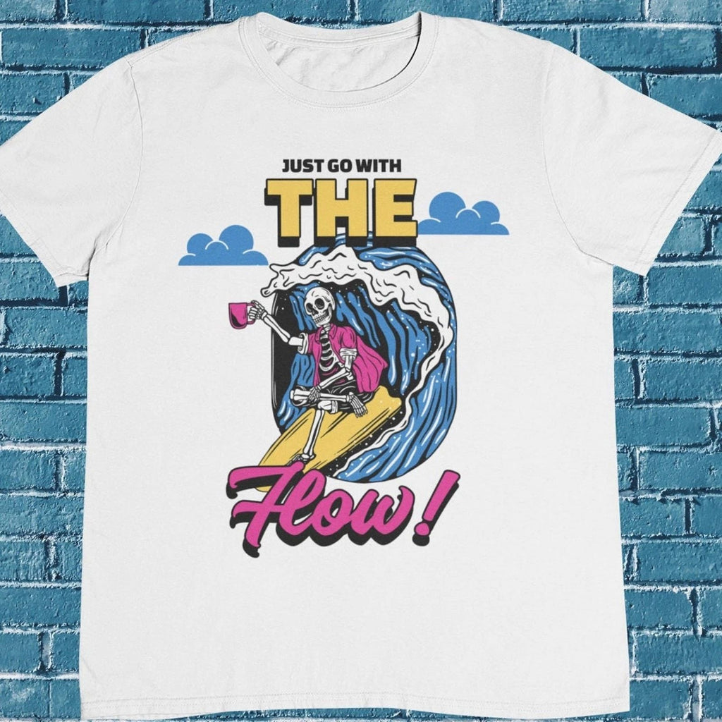 Surfing Skeleton T shirt / Just Go With The Flow / Skeleton T shirt / Summer Unisex