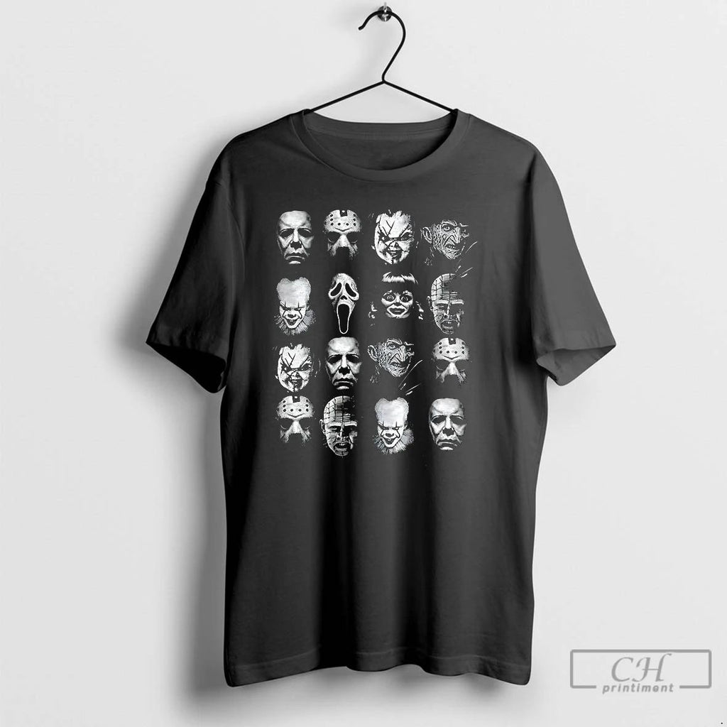 Classic Hallowen Legends Collage Of Faces Of Classic Horror Movie Villains T Shirts Unisex