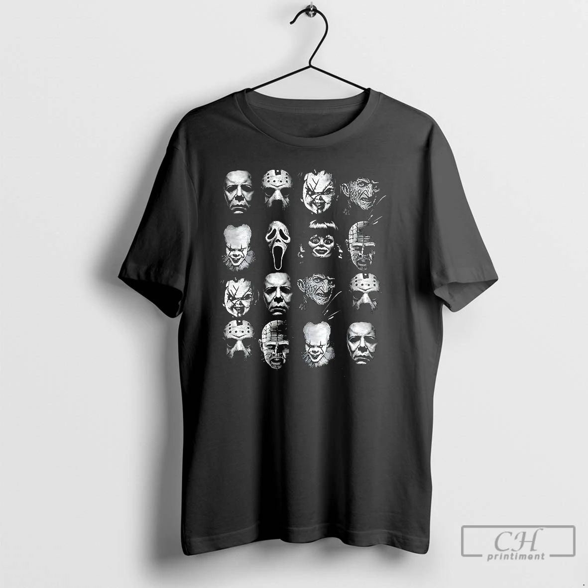Classic Hallowen Legends Collage Of Faces Of Classic Horror Movie Villains T Shirts Unisex