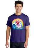 Heart-Surfing-Rainbow-Wave Mens Graphic Tee, 100% Cotton, Casual Summer Wear Unisex