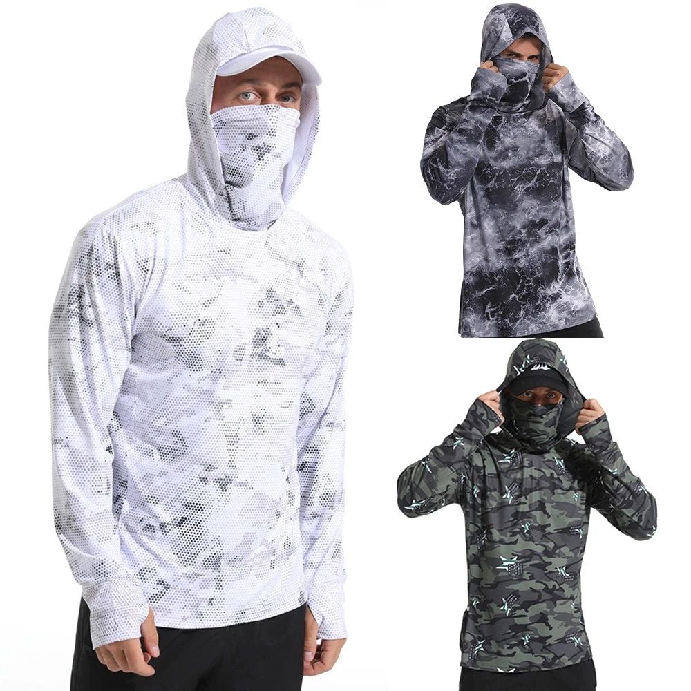 UPF50+ Mens Outdoor Fishing Sun Block Skin Protection Long Sleeve Unisex