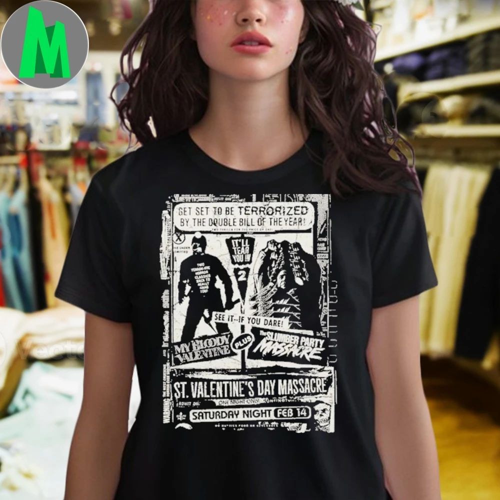 Gutter Garbs Valentine’s Day Massacre Double Feature Newspaper Ad Shirt Unisex