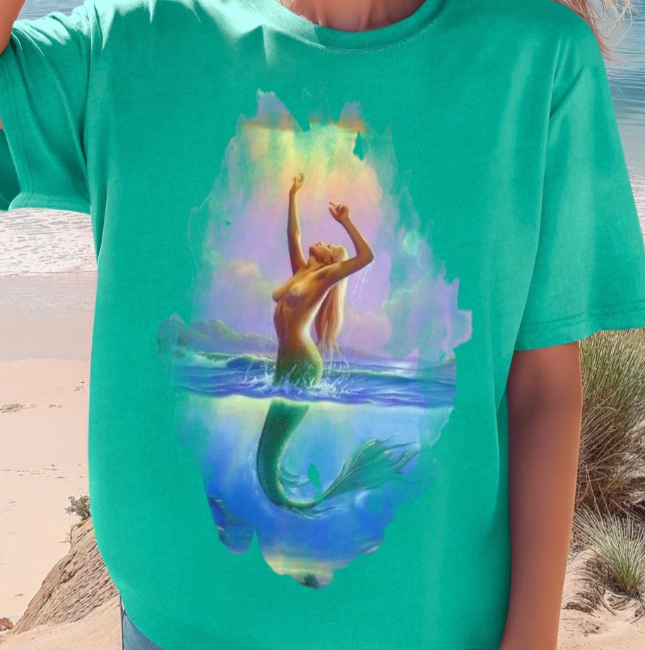 Mermaid Watercolor Illustration | Ocean Fantasy Tee, Beachwear Unisex