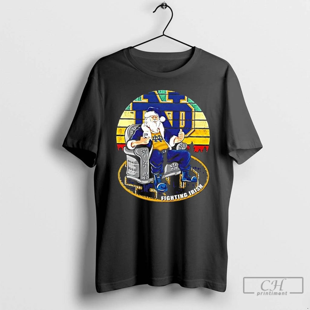Premium Notre Dame Fighting Irish X Santa Claus Christmas Vintage T Shirts Unisex