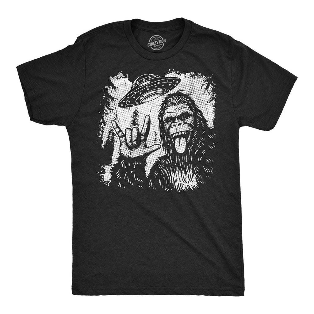 Mens Funny T Shirts Bigfoot UFO Sarcastic Sasquatch Graphic Novelty Alien Tee Unisex