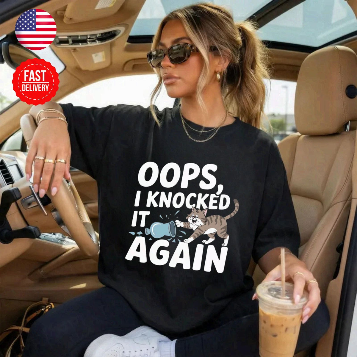 Oops Knocked It Cat Cute Kitty Lover Gift Graphic Tee S-4XL Unisex