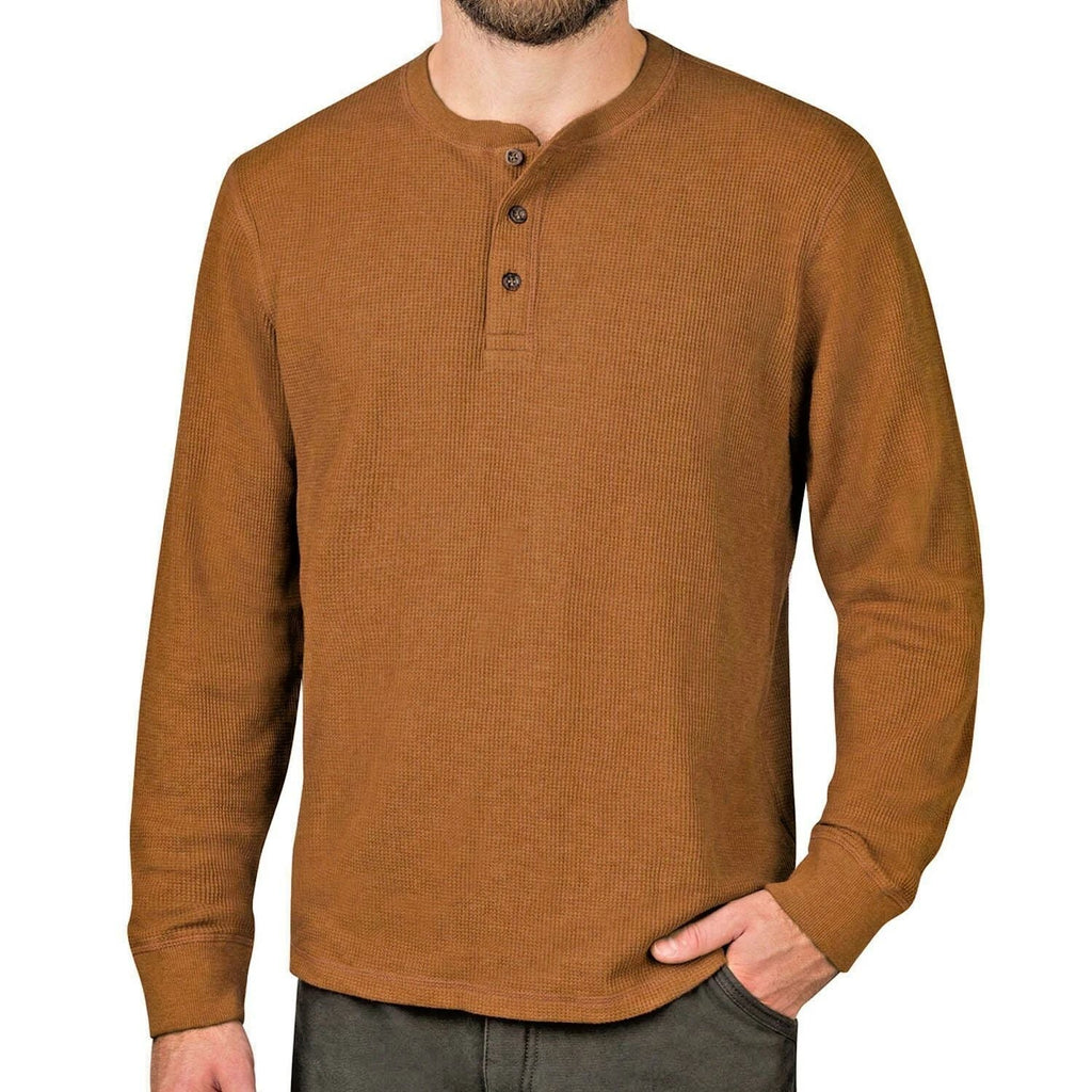 Mens Long Sleeve Thermal Henley Grandad Warm Waffle Knit Winter Cuff Tee Unisex