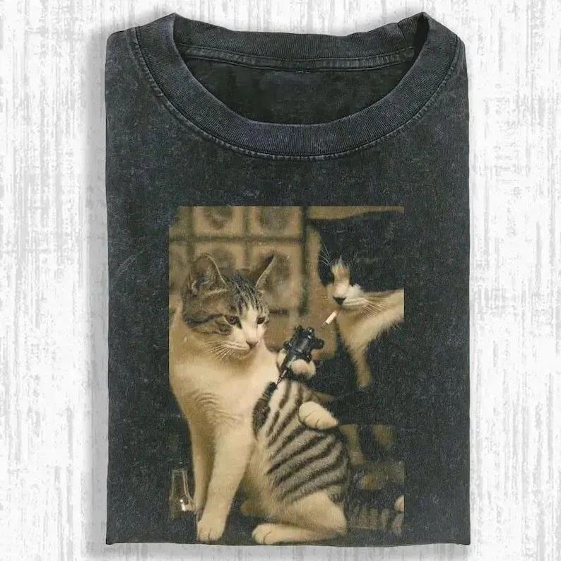 Funny cat tshirt, retro cat tattoo meme, funny parody shirt, viral tee Unisex