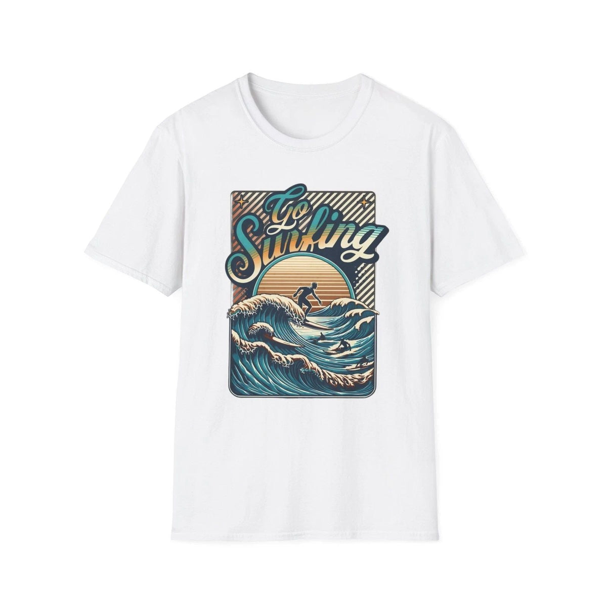 Surfing Retro Unisex Softstyle , Beachwear, Cool Summer Shirt Unisex Gift Unisex