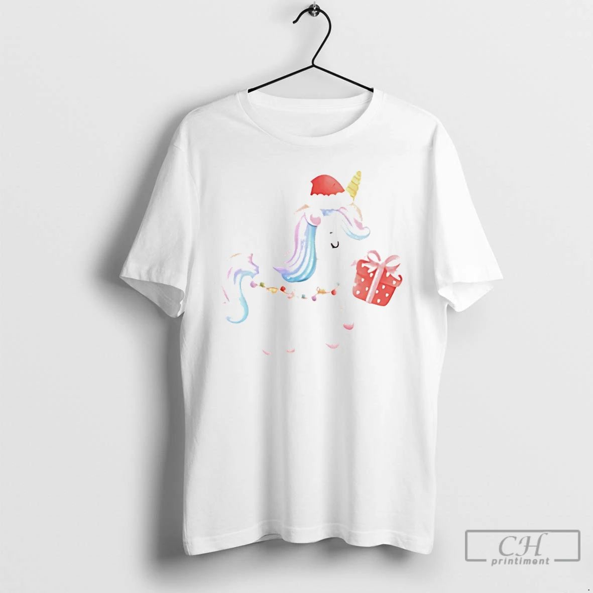Classic Winged Unicorn Holding Gift Christmas Angel White T Shirts Unisex