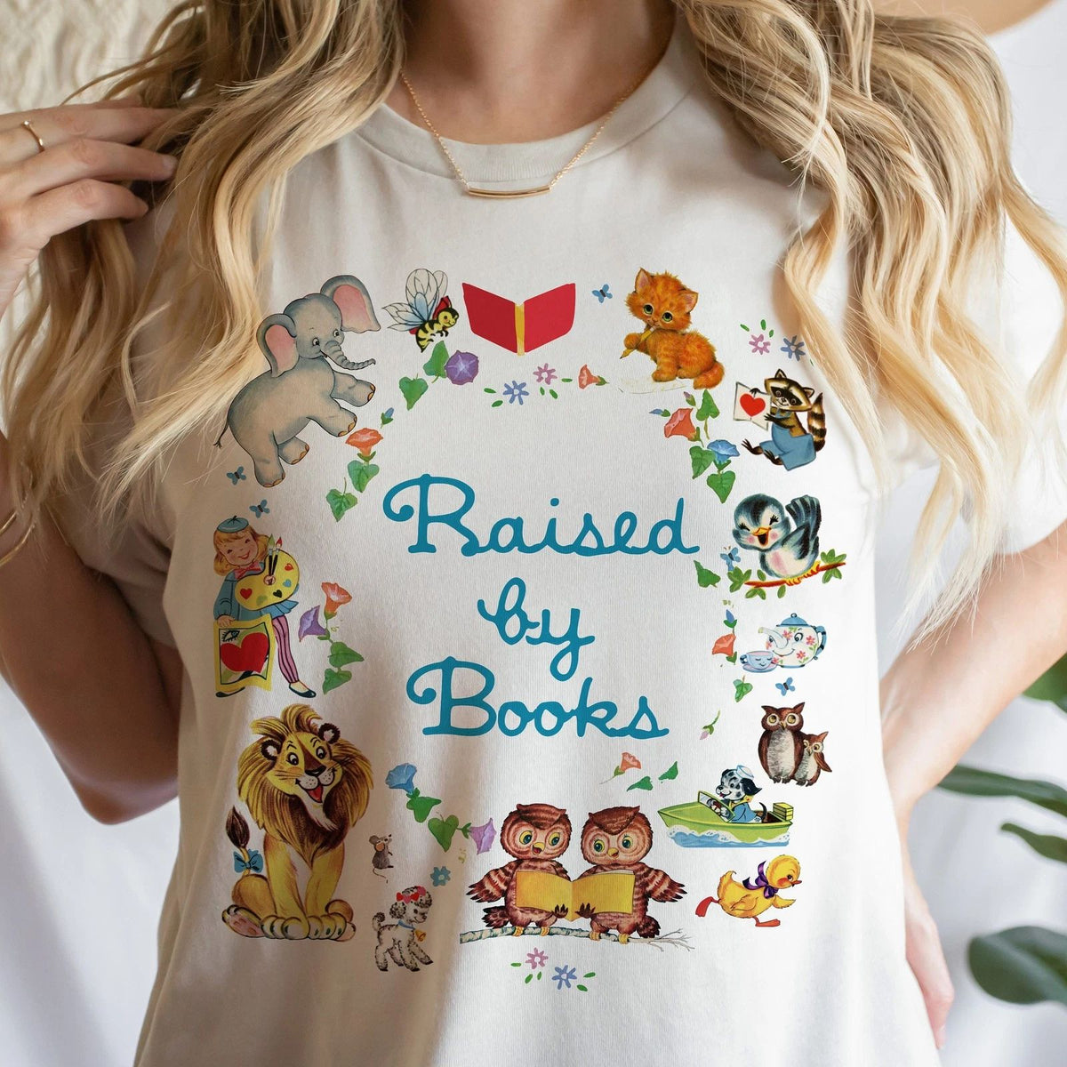 Raised by Books : Retro Teacher, Reading Lover Tee Unisex