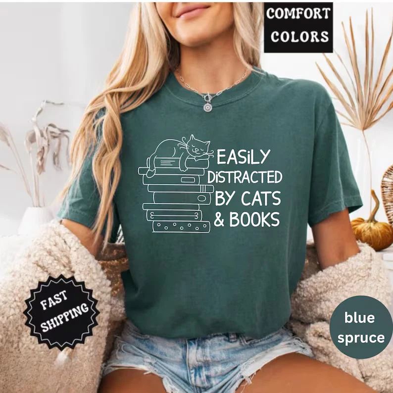 Easily Distracted By Cats Comfort Tee Funny Cat Lover Gift Unisex
