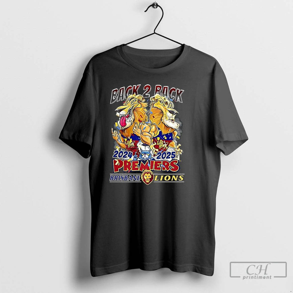 Classic Brisbane Lions Soccer 2025 Premiers Back To Back Masccot T Shirts Unisex