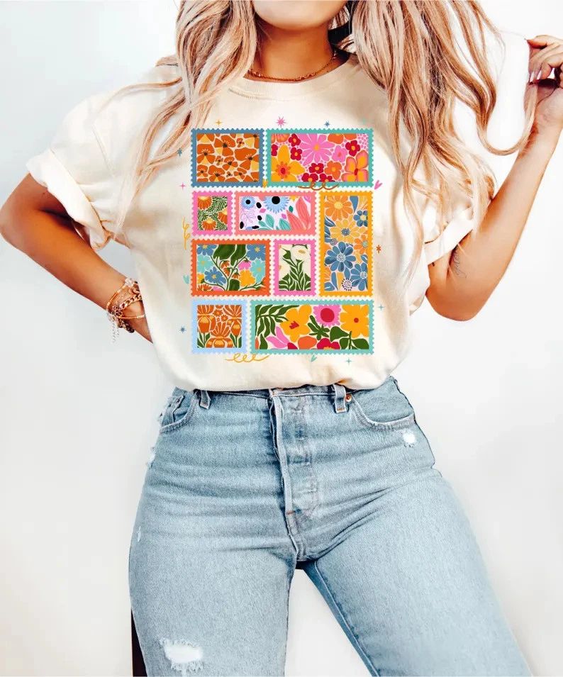Checkered Flowers Comfort Colors Tee Boho Aesthetic Floral Graphic Shirt Unisex