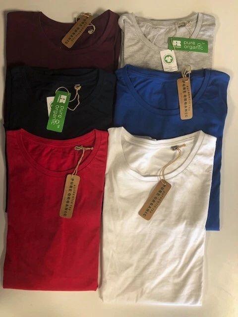 Organic Pure Cotton Men's Plain Short Sleeve Crew Round Neck Top Casual Unisex