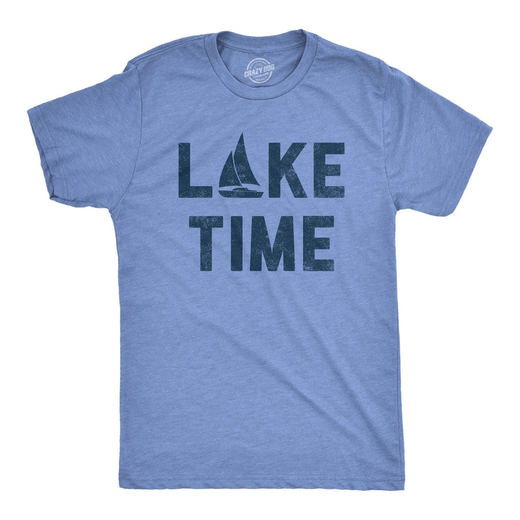 Mens Lake Time T Shirt Funny Vacation Getaway Boating Lovers Tee for Guys Unisex