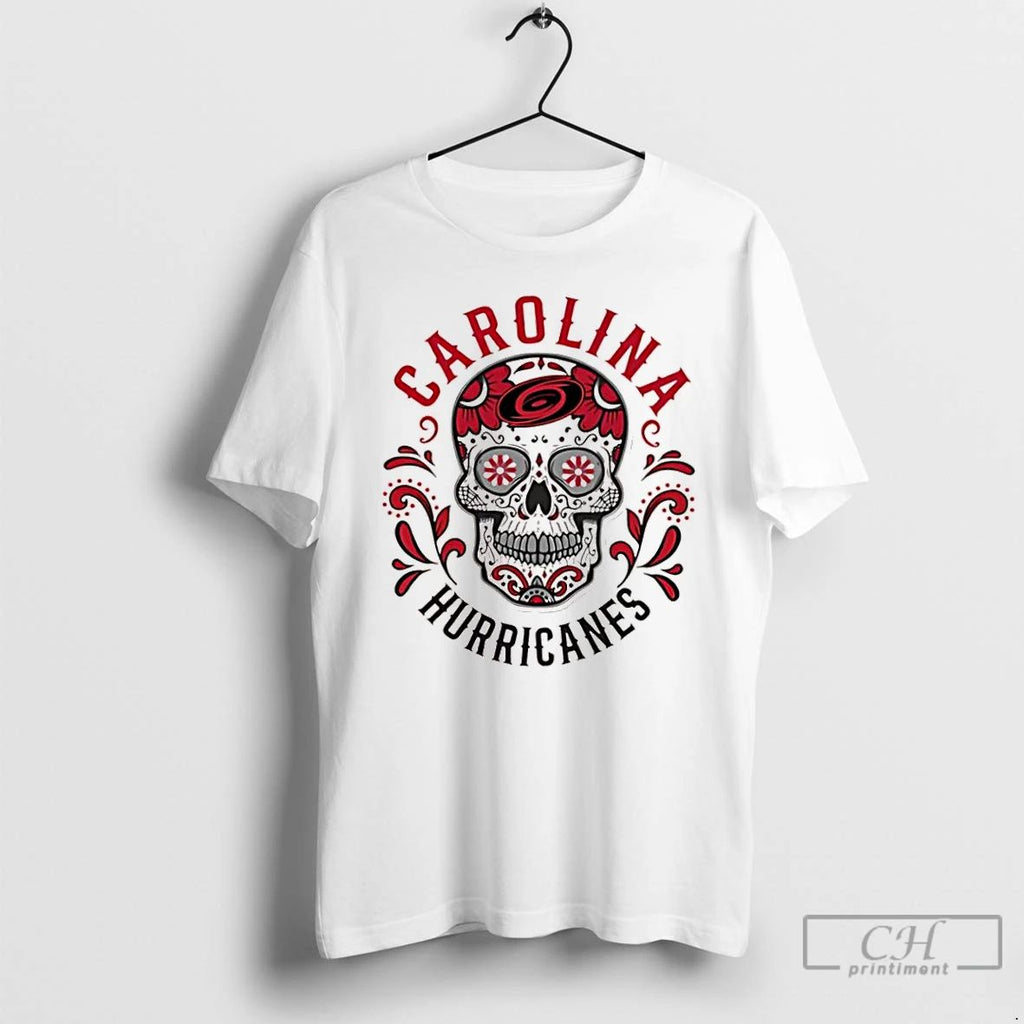 Classic Dia De Los Muertos Sugar Skull X Carolina Hurricanes Checkered Flag T Shirts Unisex