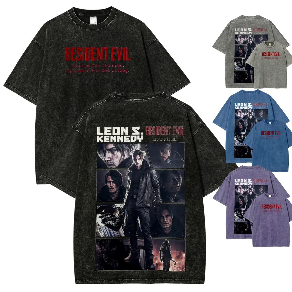 Resident Evil Requiem Horror Game Washed Tee 2 Sided Cotton Unisex Graphic Unisex