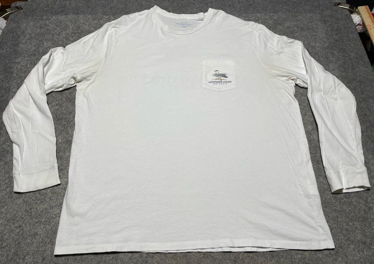 Vineyard Vines Pocket Long Sleeves White 2XL SEA GULLS Shirt Surf Board Ocean Unisex