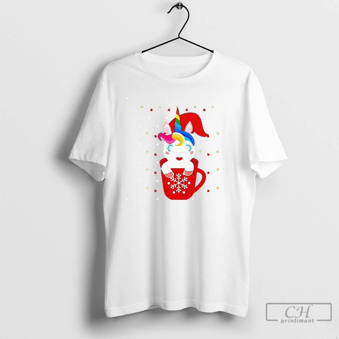 Classic Unicorn In Red Snowflake Christmas T Shirts Unisex