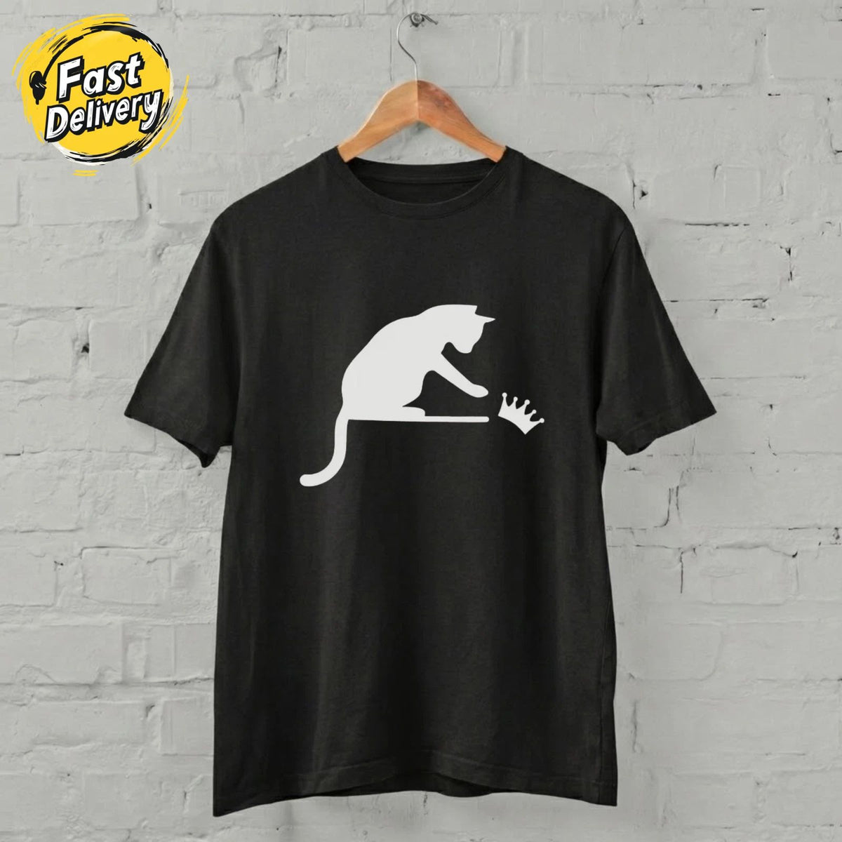 US SELLER - Cat Knocking Crown Shirt Minimal Funny Cat Lover Graphic Unisex