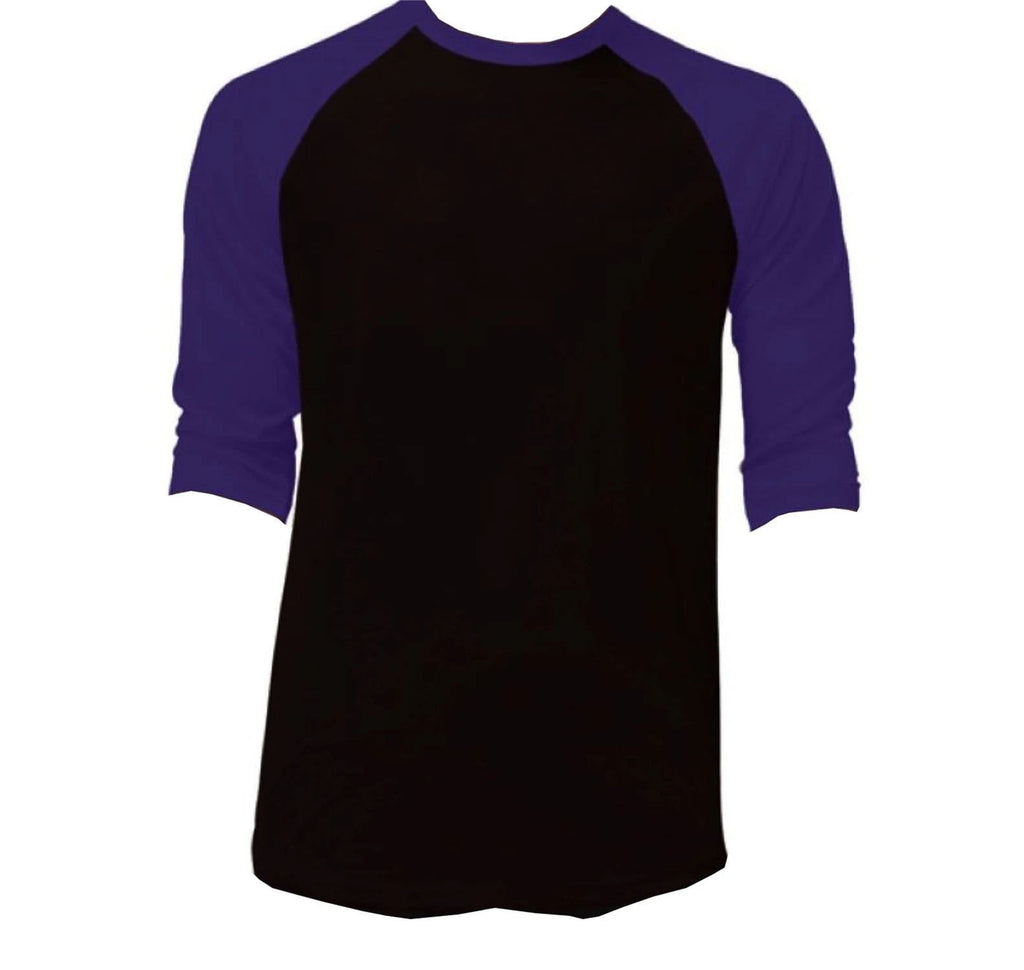 3/4 Sleeve Plain Baseball Raglan Tee Mens Sports Jersey Black Purple XL Unisex