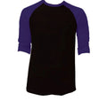3/4 Sleeve Plain Baseball Raglan Tee Mens Sports Jersey Black Purple XL Unisex