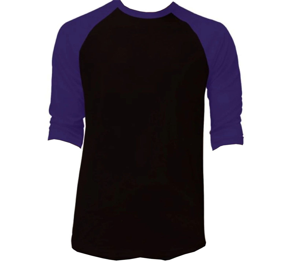 3/4 Sleeve Plain Baseball Raglan Tee Mens Sports Jersey Black Purple XL Unisex