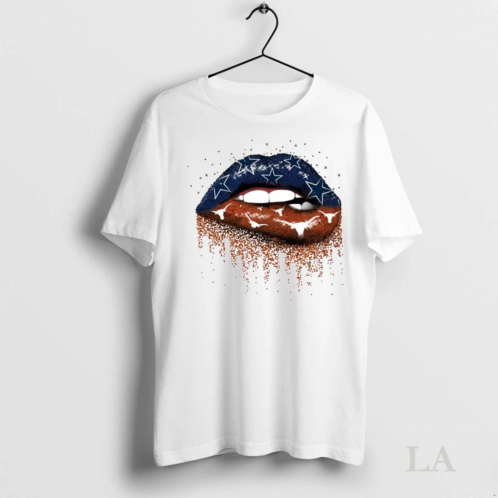 Original Dallas Cowboys And Texas Longhorns Lips Falling Hearts Unisex