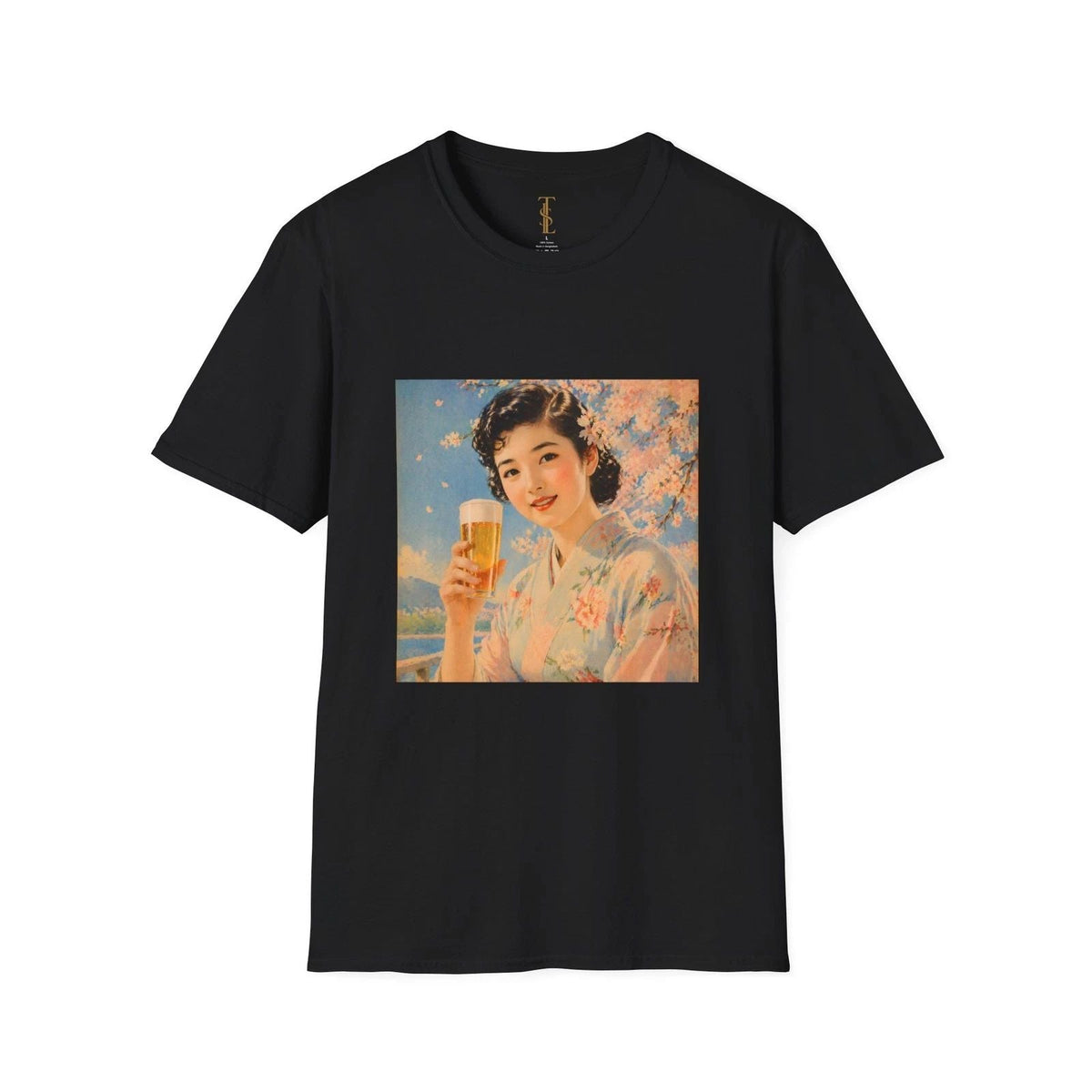 Vintage Japanese Woman Holding Beer | Sakura Kimono Retro Art Unisex