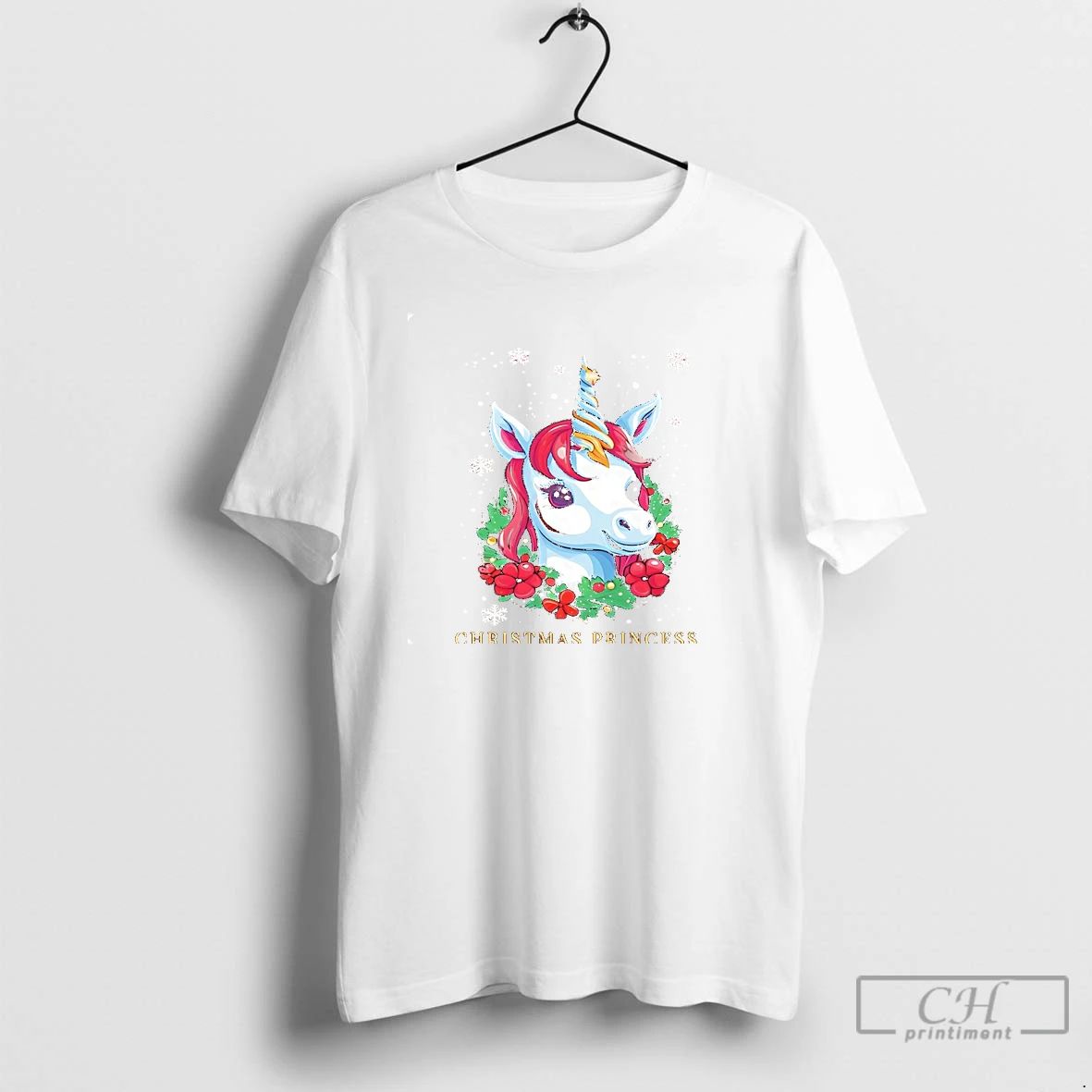 Classic Princess Unicorn Holiday Wreath Christmas T Shirts Unisex