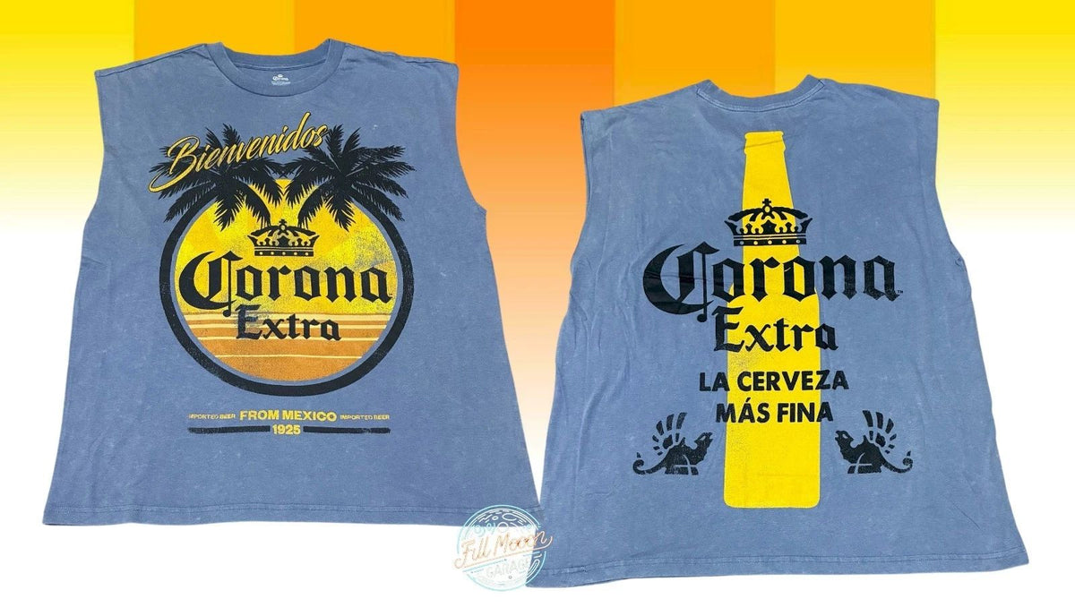 New Corona Extra Beer 2 Sided Palm Tree Beach Classic Logo Men's Muscle Unisex