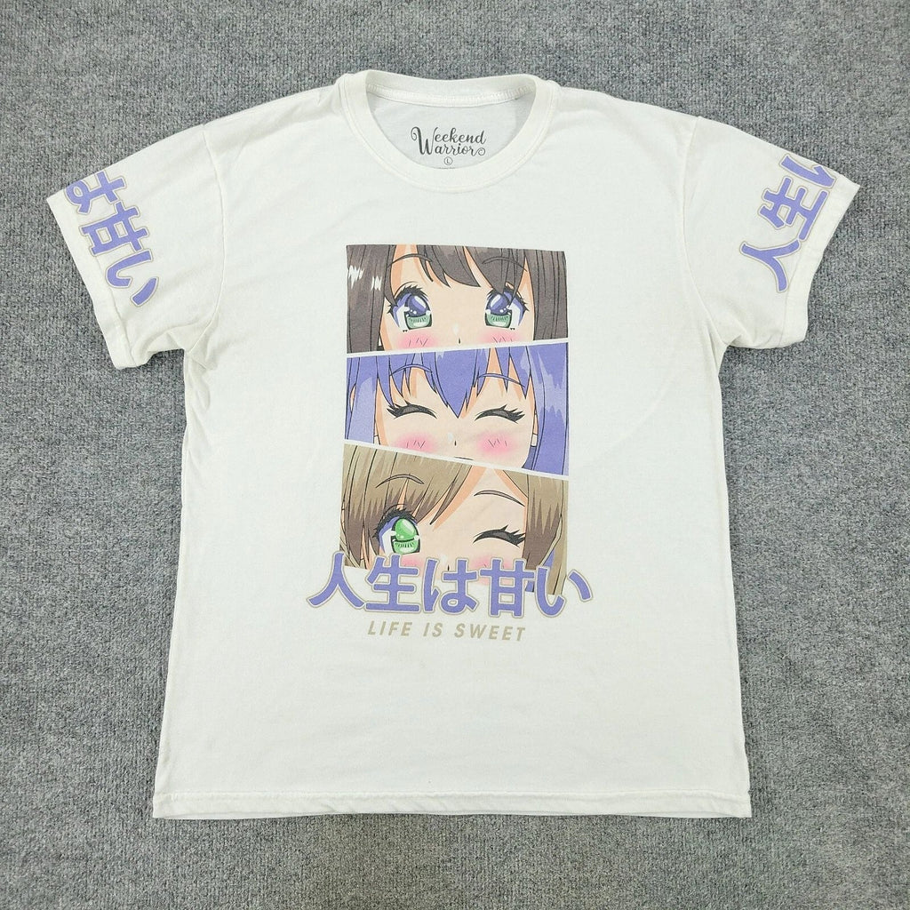 Weekend Warrior Shirt Men's Large White Life Is Sweet Anime Manga Short Sleeve Unisex