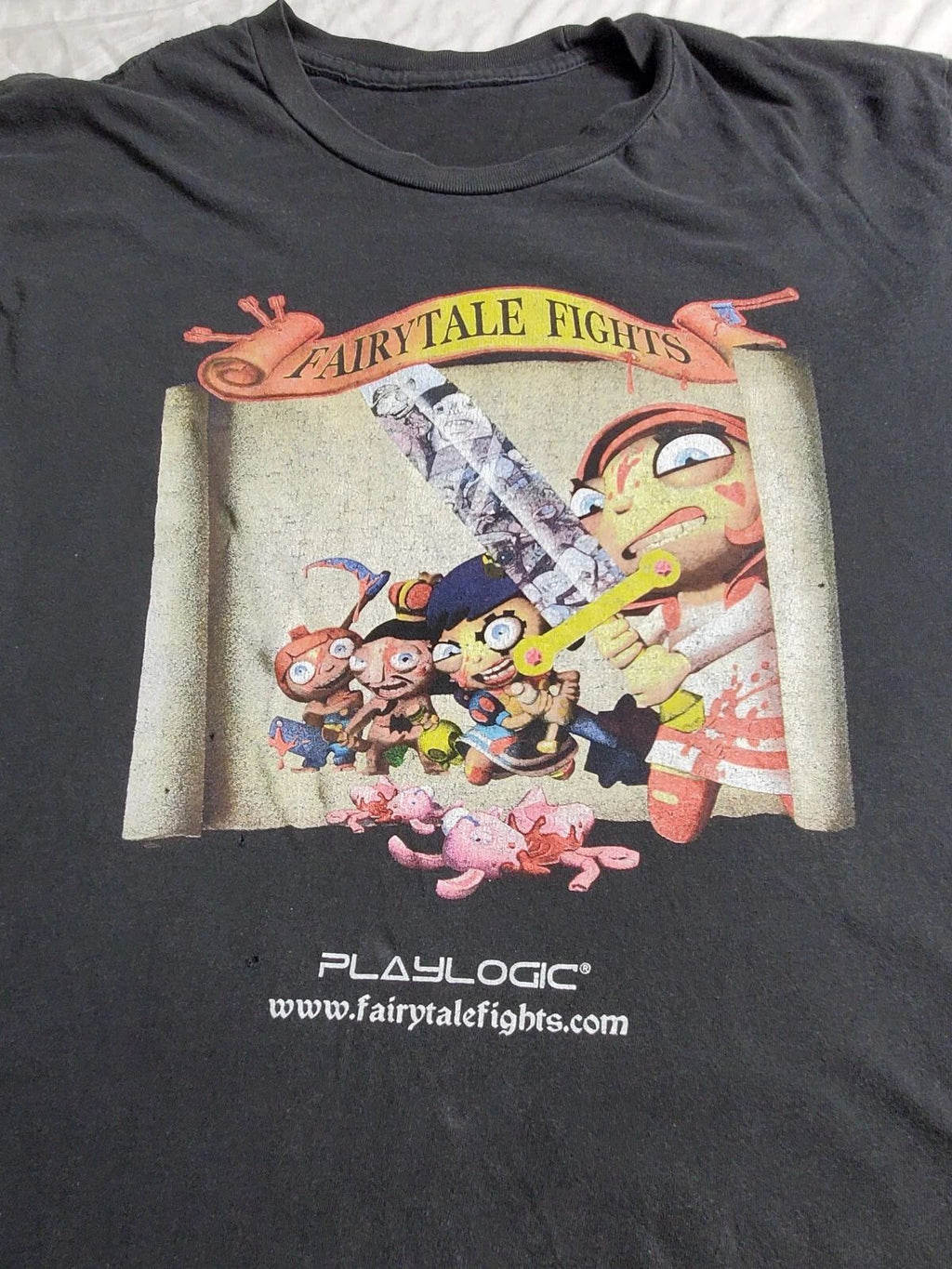 Fairytale Fights Playlogic m Medium Black Cartoon Tee Fantasy Unisex