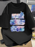 Men's Summer Casual Streetwear - Black Cat Print Short Sleeve Round Nec Unisex